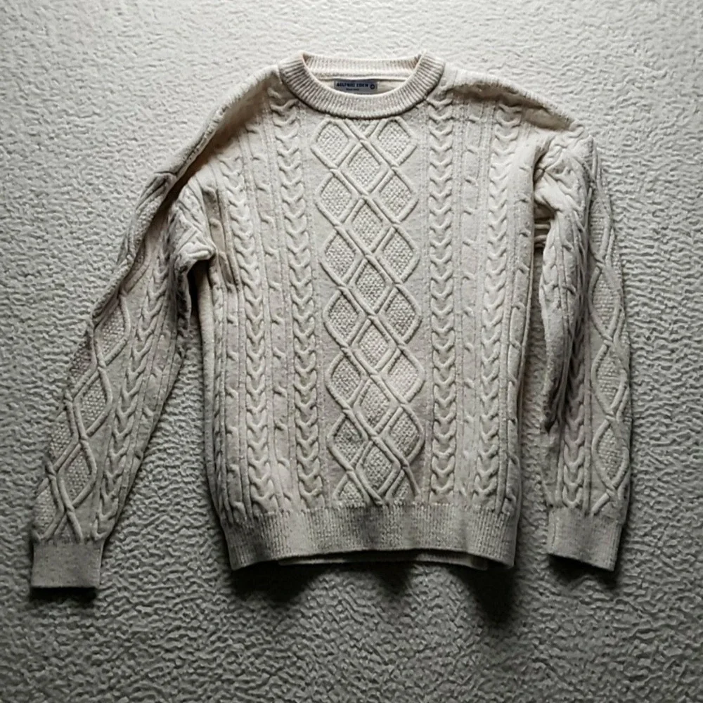 Aelfric Eden Sweater Mens Large White Cable Knit Crewneck Pullover Casual Winter